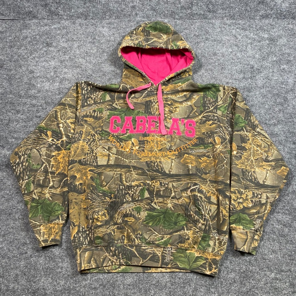 Cabelas Womens Seclusion 3D Camo Pink Logo Hoodie Sweatshirt Medium Regular